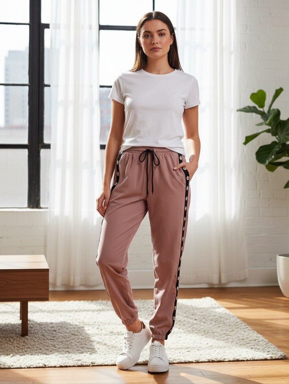 SHEIN Dusty Rose High Rise Elastic Jogger Pants M Athleisure Comfort